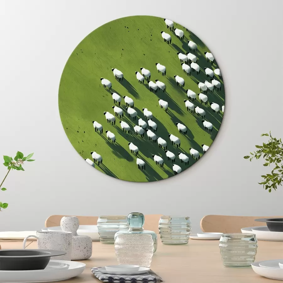 Wandbilder Grünes Feld mit einer Schafherde, Abstraktion, Luftaufnahme r44793