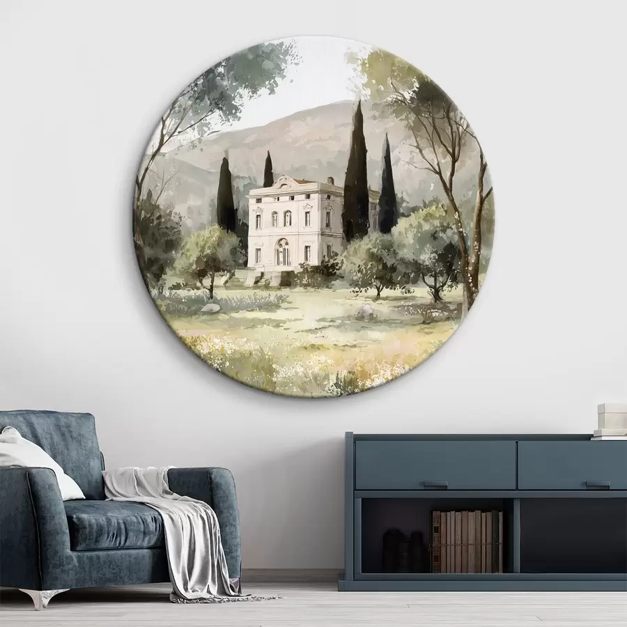 Wandbilder Mediterranes Dorf mit weißem Haus umgeben von einem Garten r44796