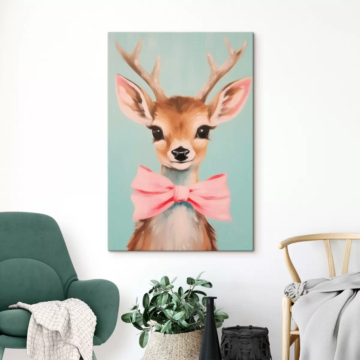 Wandbilder Hirsche mit rosa Schleife s44802