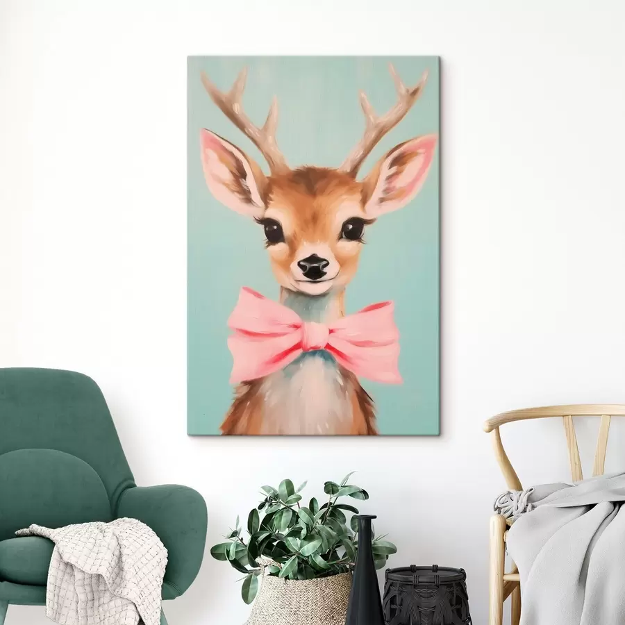 Wandbilder Hirsche mit rosa Schleife s44802