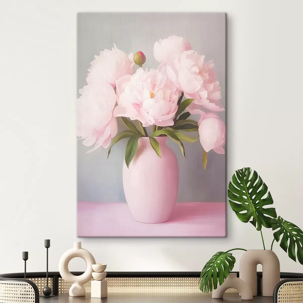 Wandbilder Pfingstrosen in einer rosa Vase s44809