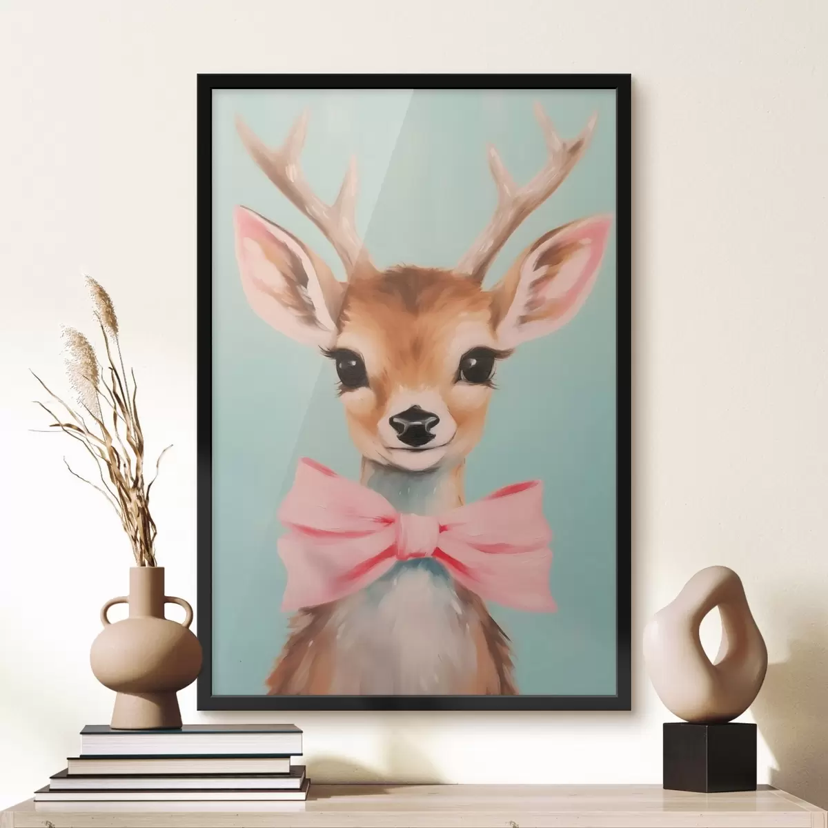 Poster Hirsche mit rosa Schleife f44802