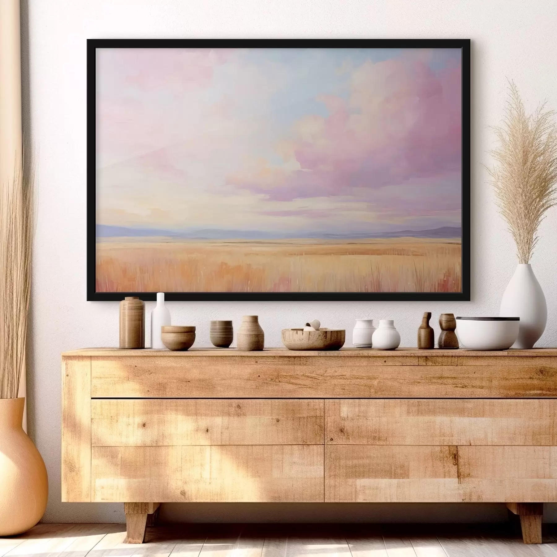 Fototapete Rosa Himmel über einem Feld f44810