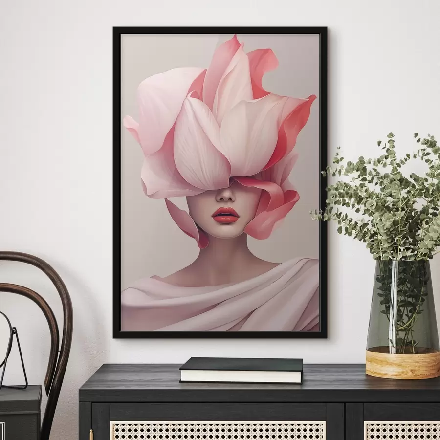 Fototapete Weibliches Porträt mit großen Blütenblättern f44812