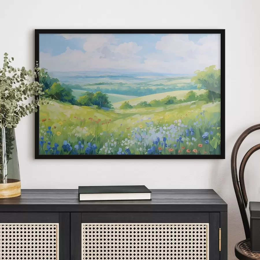 Fototapete Blühender Hügel mit Sommerblick f44813