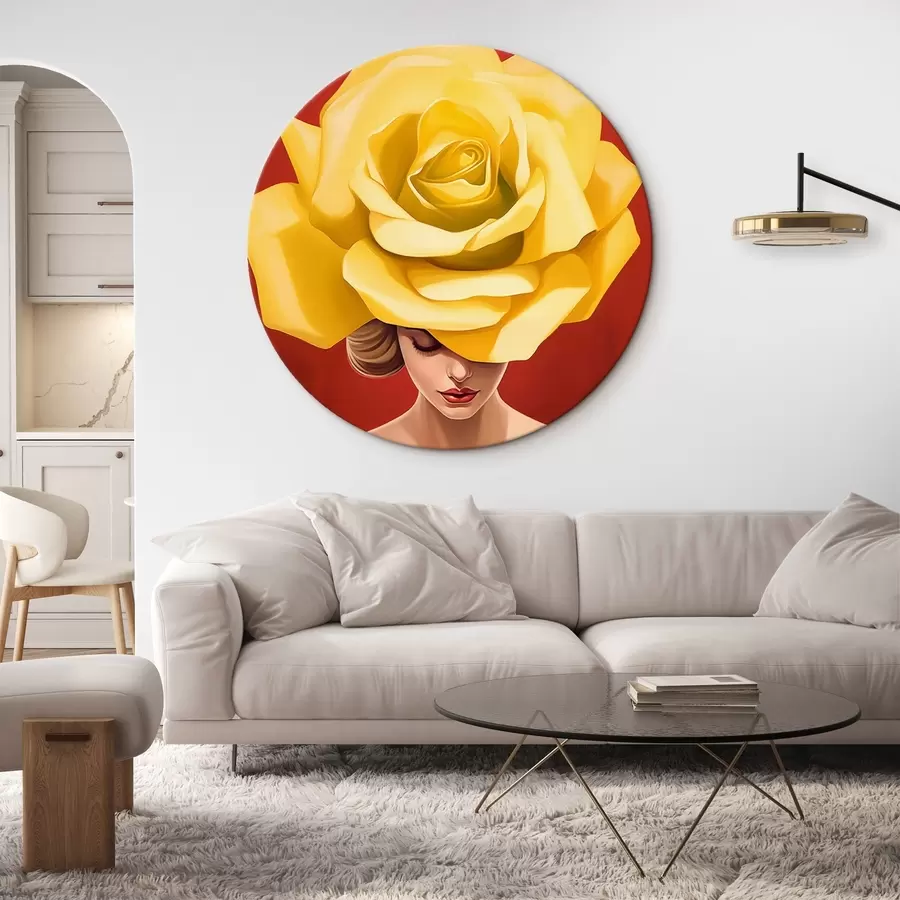 Wandbilder Frau mit gelbem Rosenhut r44800