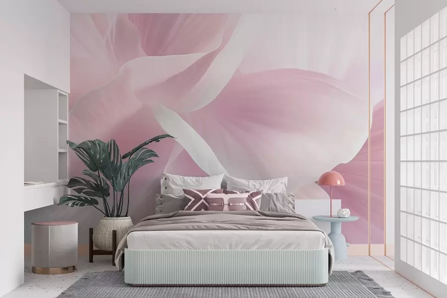 Fototapete Abstrakte strukturierte Blume mit zarten Blütenblättern, weiche Beleuchtung, elegante Komposition, minimalistische Ästhetik w09211v1