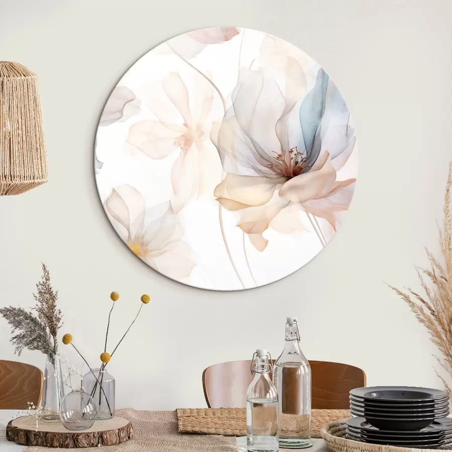 Wandbilder Transluzente, strukturierte Blumen in Pastellfarben, zarte Blütenblätter, feine Linien auf weißem Hintergrund r44855