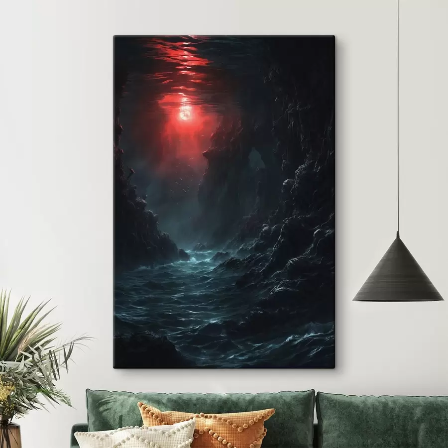 Wandbilder Dunkle Meeresschlucht mit rotem Licht von oben s44870