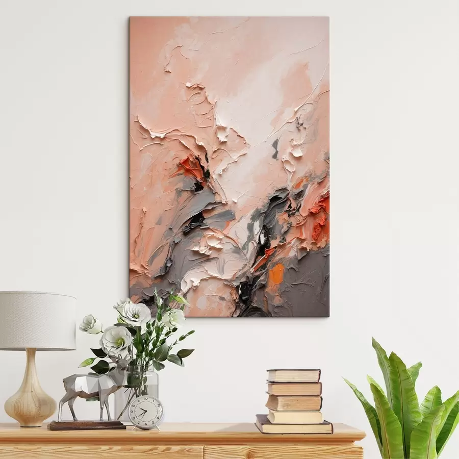 Wandbilder Abstrakt in pfirsichfarbenen Grautönen mit strukturierten Strichen s44873