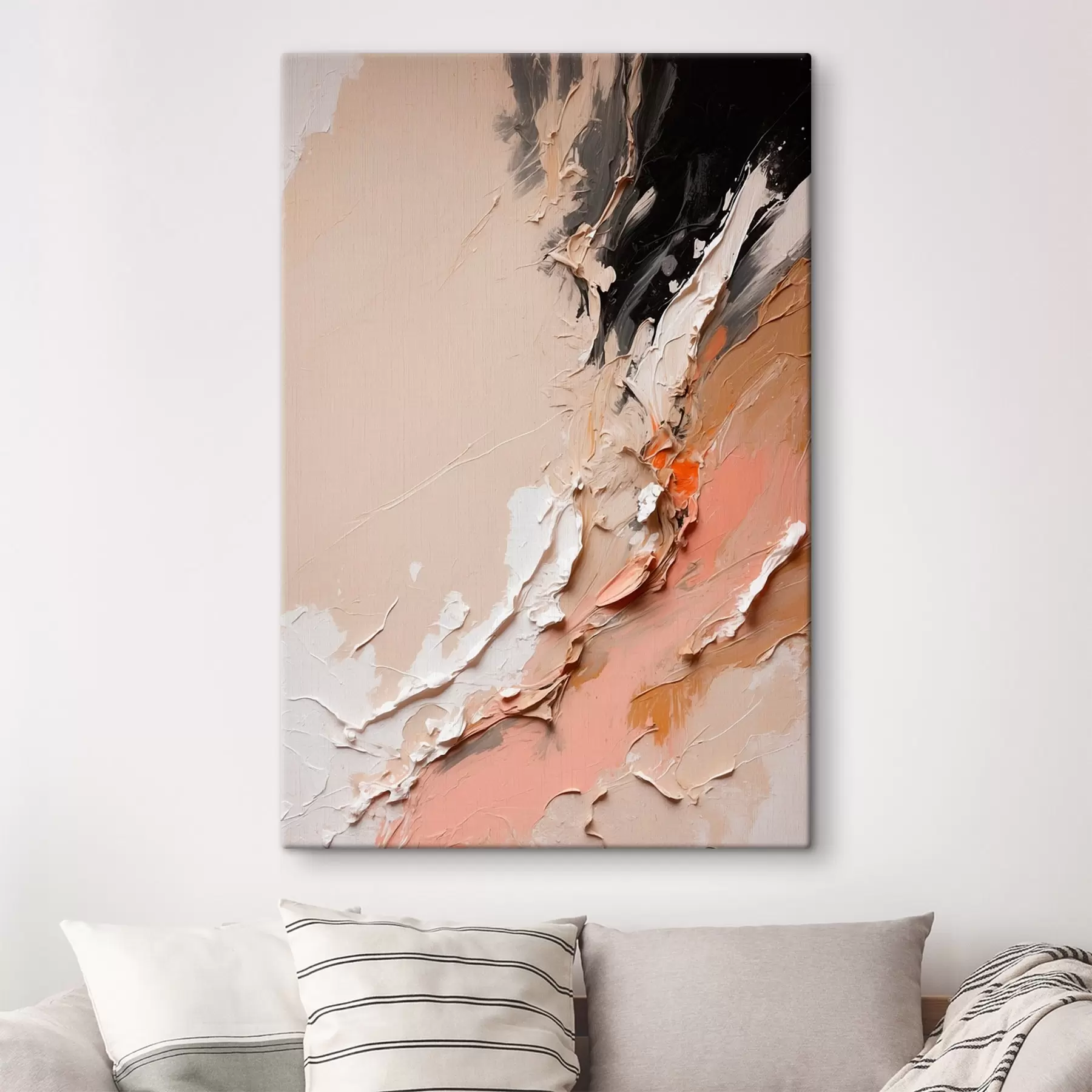 Fototapete Beige-schwarze Abstraktion mit Akzenten in Rosa und Weiß s44875