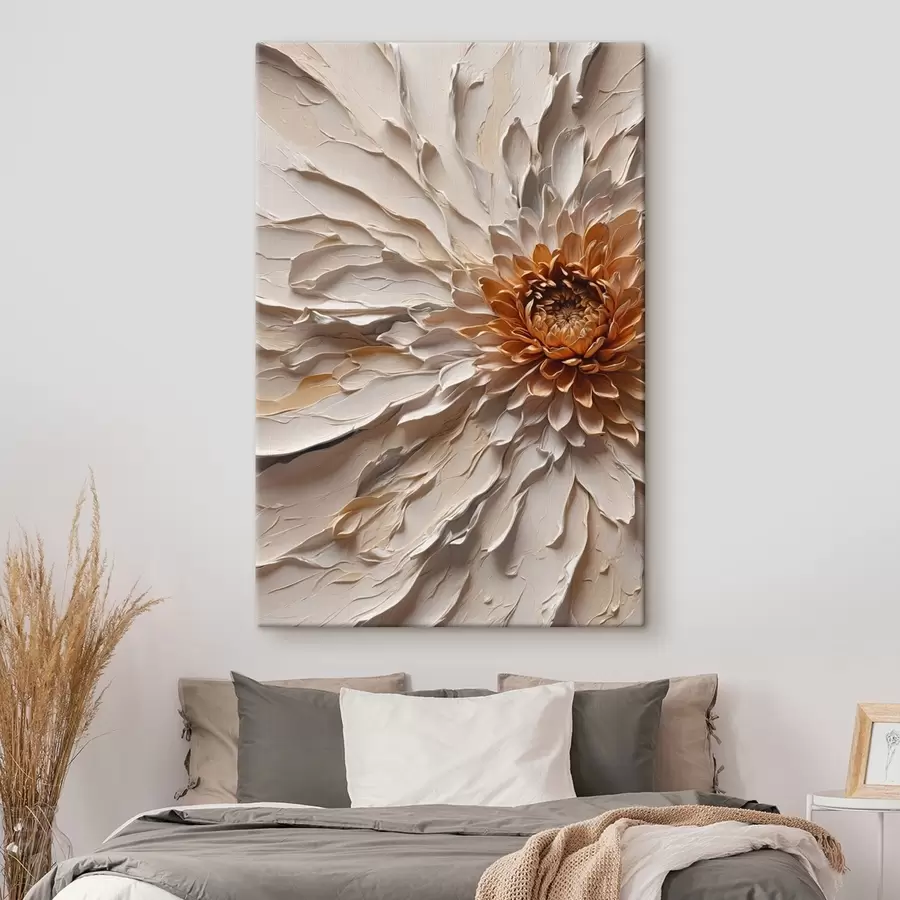 Wandbilder Voluminöse Blüte mit cremefarbenen Blütenblättern und warmem Kern s44878