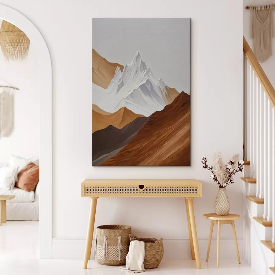 Wandbilder Geometrische Berglandschaft in Braun- und Weißtönen s44896