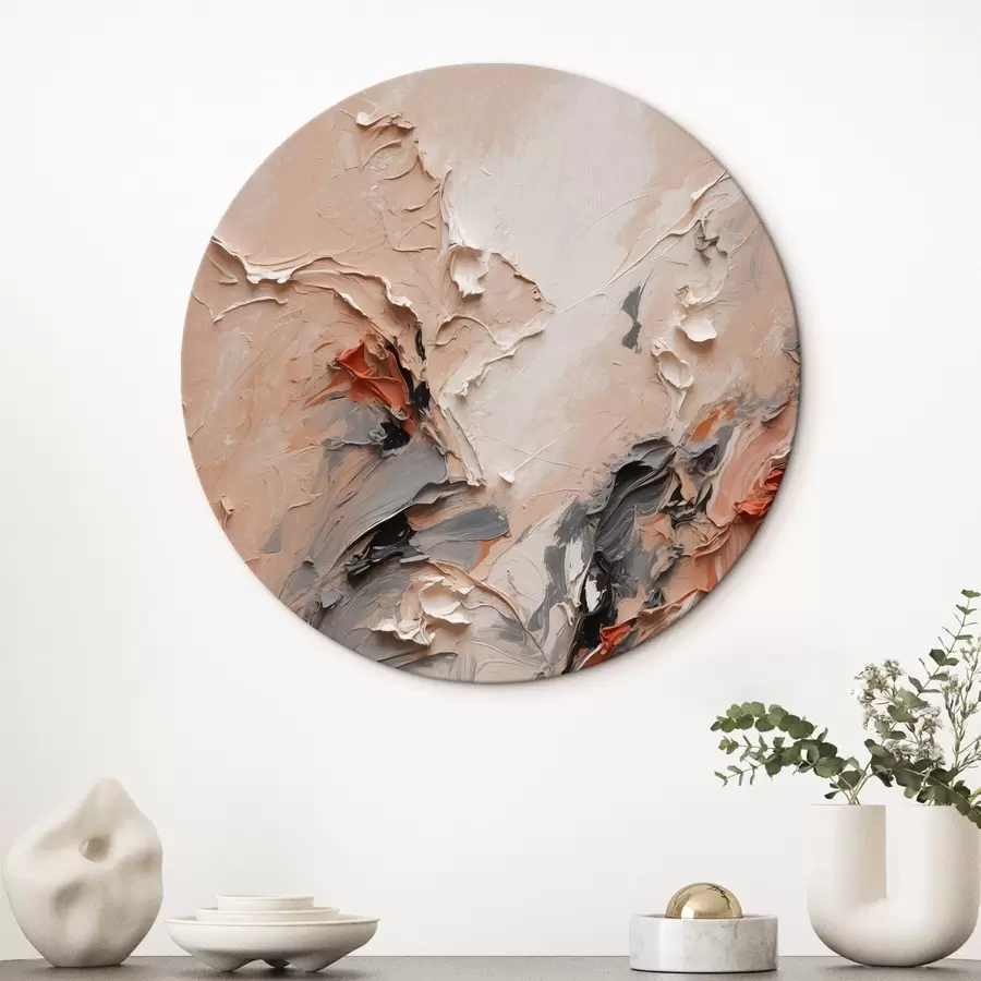 Wandbilder Abstrakt in pfirsichfarbenen Grautönen mit strukturierten Strichen r44873