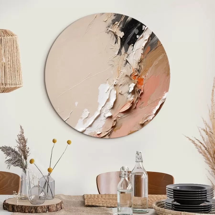 Wandbilder Beige-schwarze Abstraktion mit Akzenten in Rosa und Weiß r44875