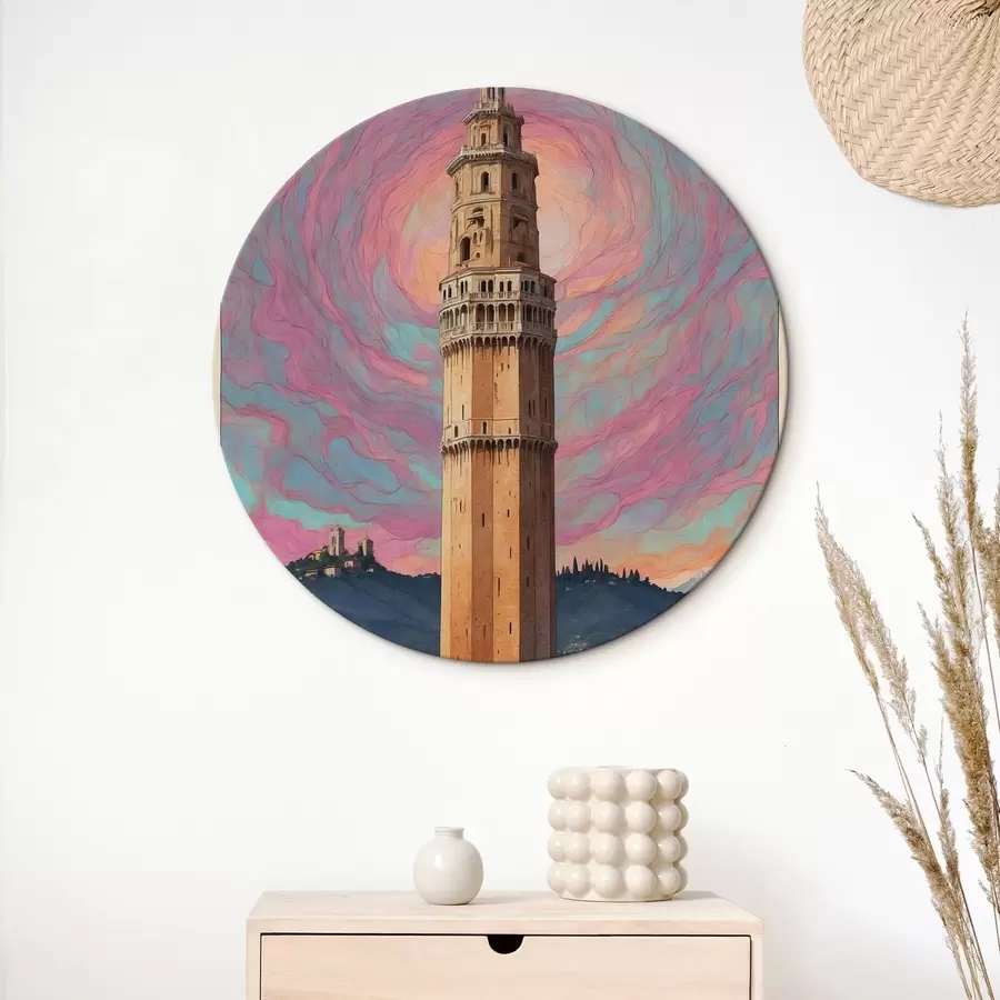 Wandbilder Fantasieturm gegen den Himmel mit rosa und blauen Spiralen r44885