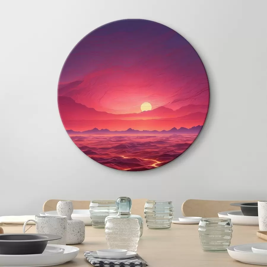 Wandbilder Heiße Landschaft mit Lavaströmen unter einem roten Himmel r44886