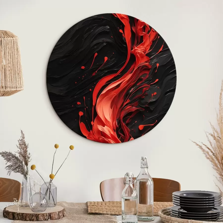 Wandbilder Roter Farbstrahl auf schwarzem abstraktem Hintergrund r44889