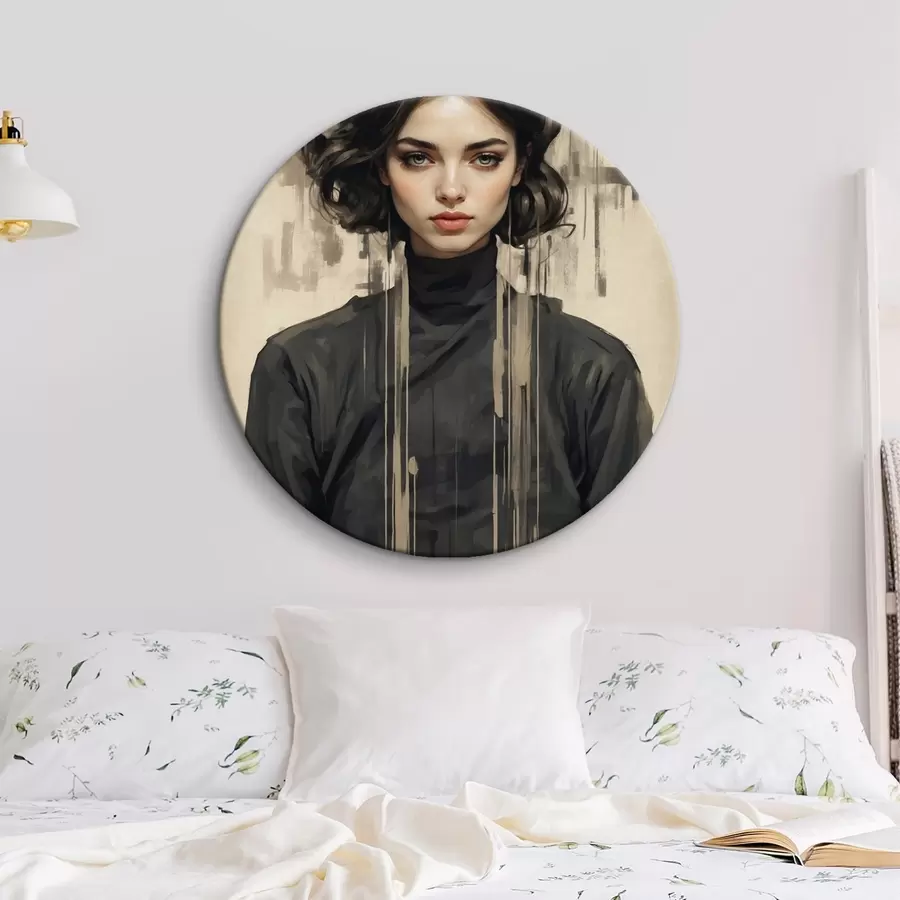 Wandbilder Porträt einer Frau mit kurzen dunklen Haaren auf abstraktem Hintergrund r44890