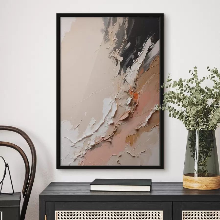 Fototapete Beige-schwarze Abstraktion mit Akzenten in Rosa und Weiß f44875