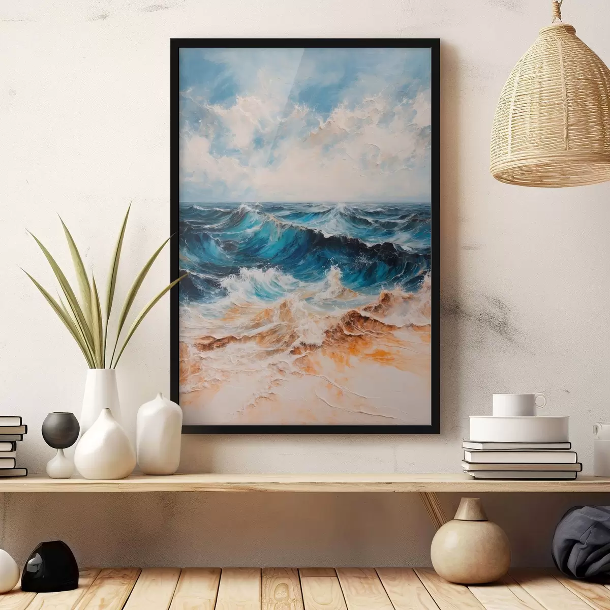 Poster Raue See mit Wellen unter einem klaren Himmel f44881