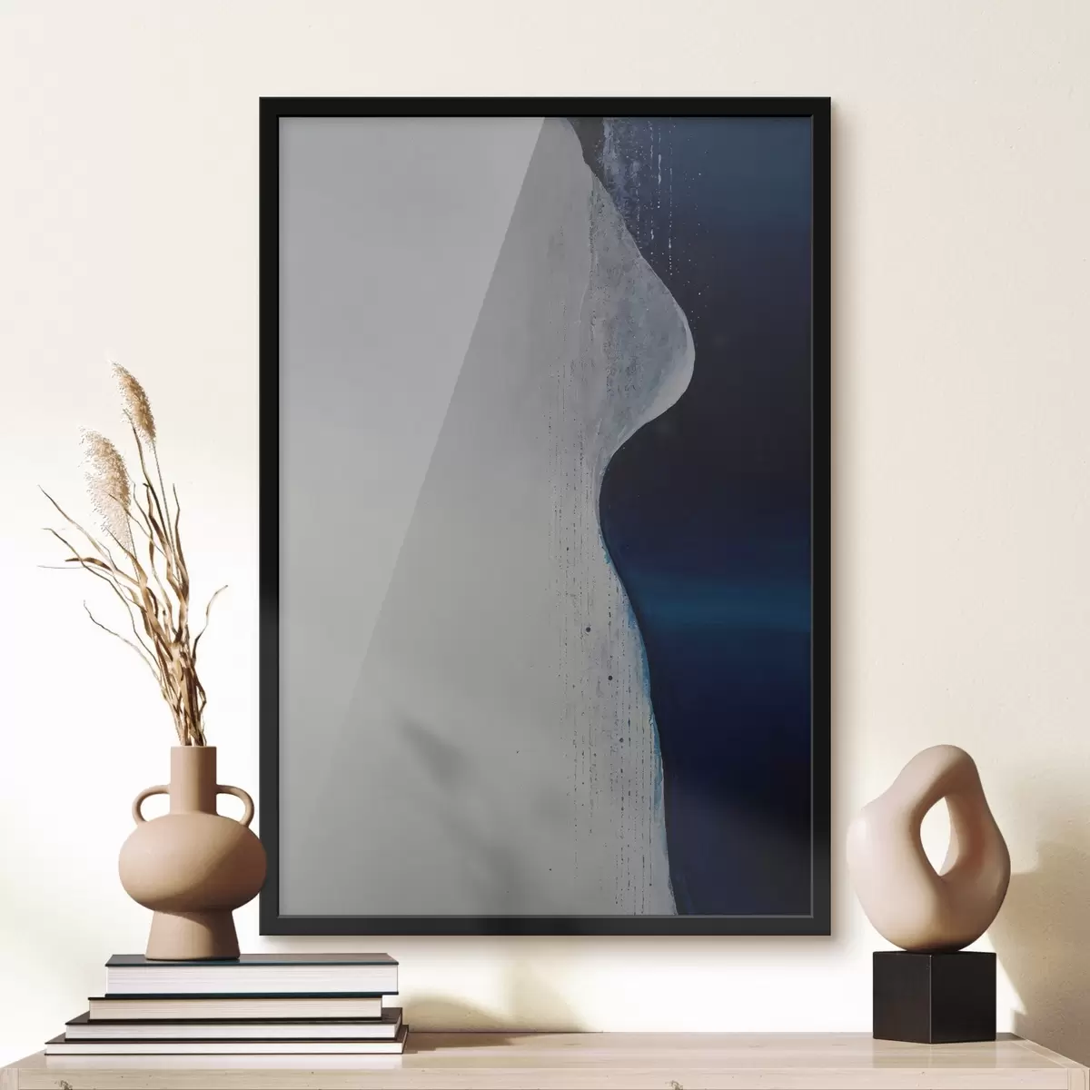 Poster Abstraktion in Form einer Welle mit weißen und blauen Palette blaue Palette f44895