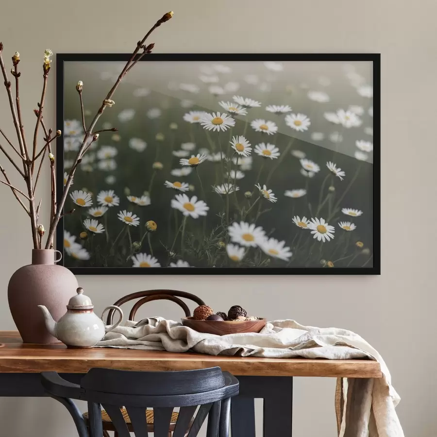 Fototapete Gänseblümchenfeld mit unscharfem grünen Hintergrund f44898