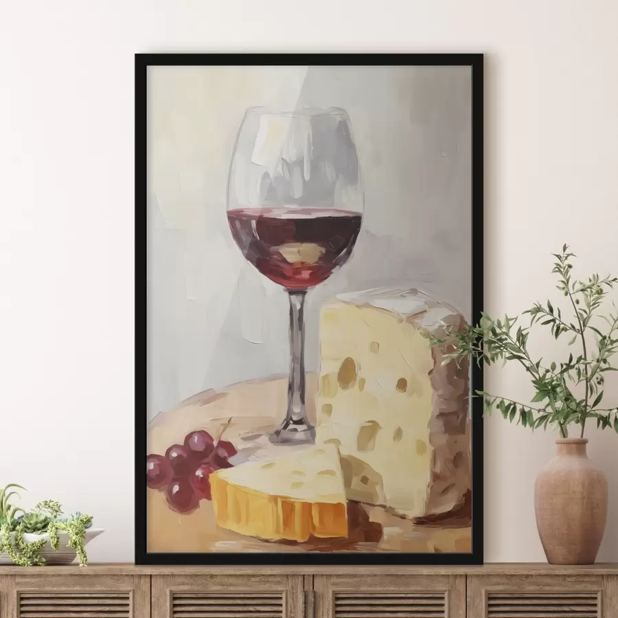 Fototapete Ein Glas Wein beim Käse f44829