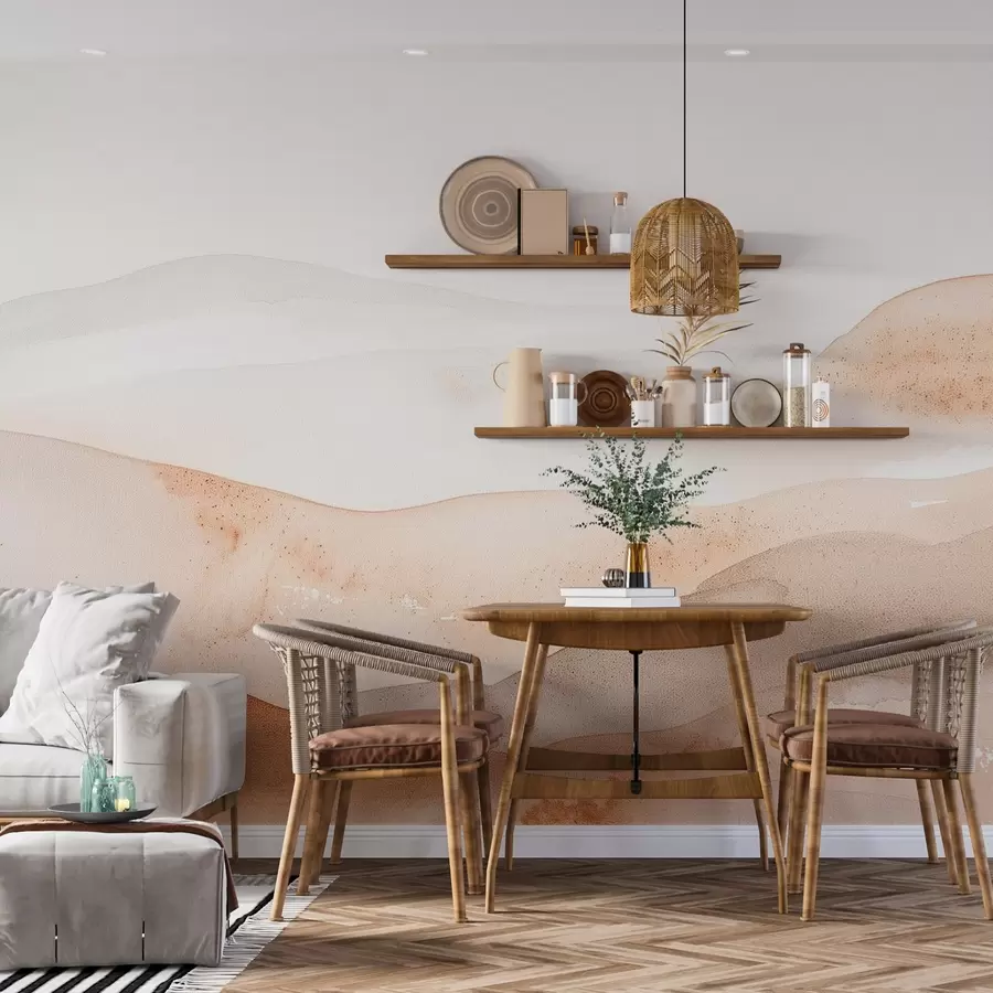 Fototapete Berge mit warm getöntem Aquarell-Hügel-Effekt w09223v1