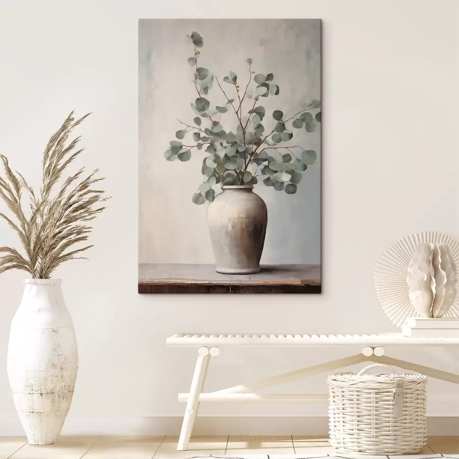 Fototapete Eukalyptuszweige in einer Tonvase s44906