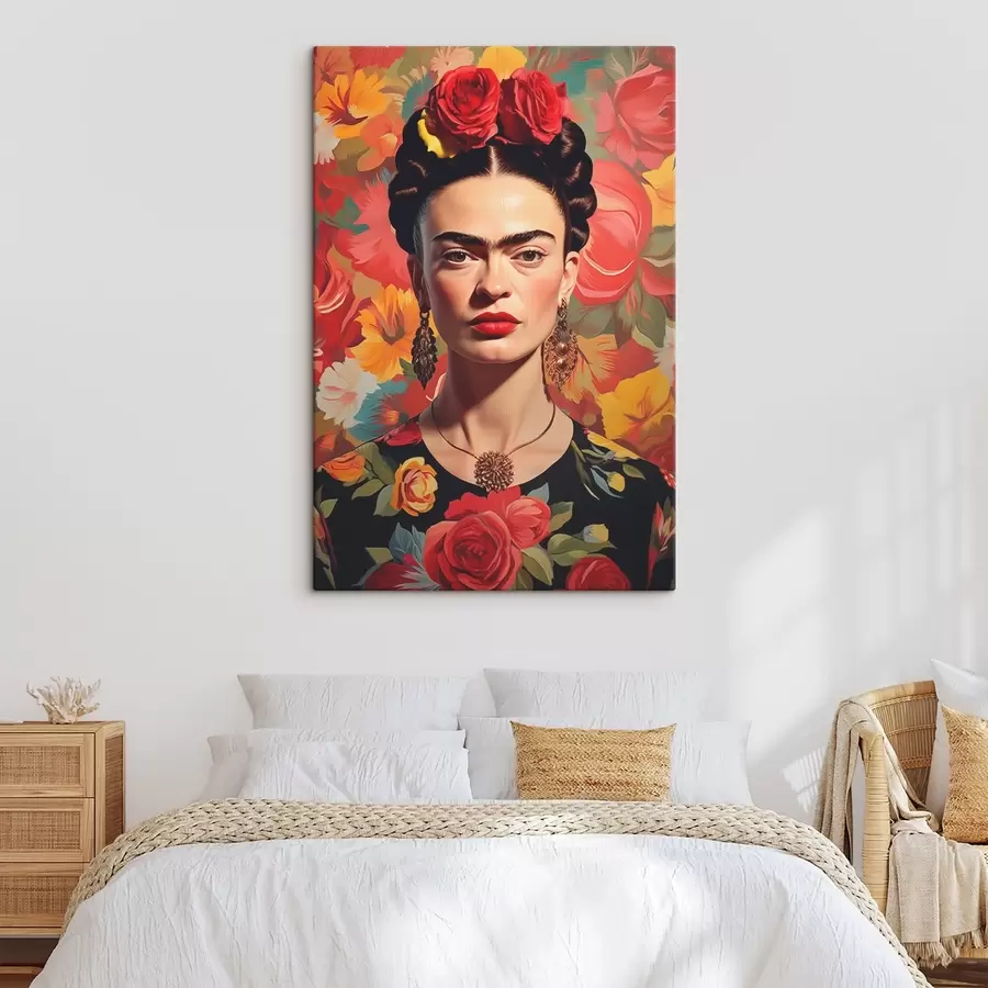 Wandbilder Porträt vor dem Hintergrund von Blumen s44920