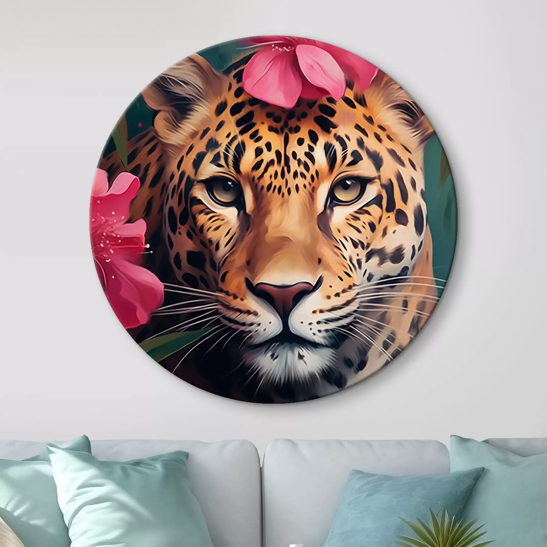 Wandbilder Leopard zwischen tropischen Blumen r44918
