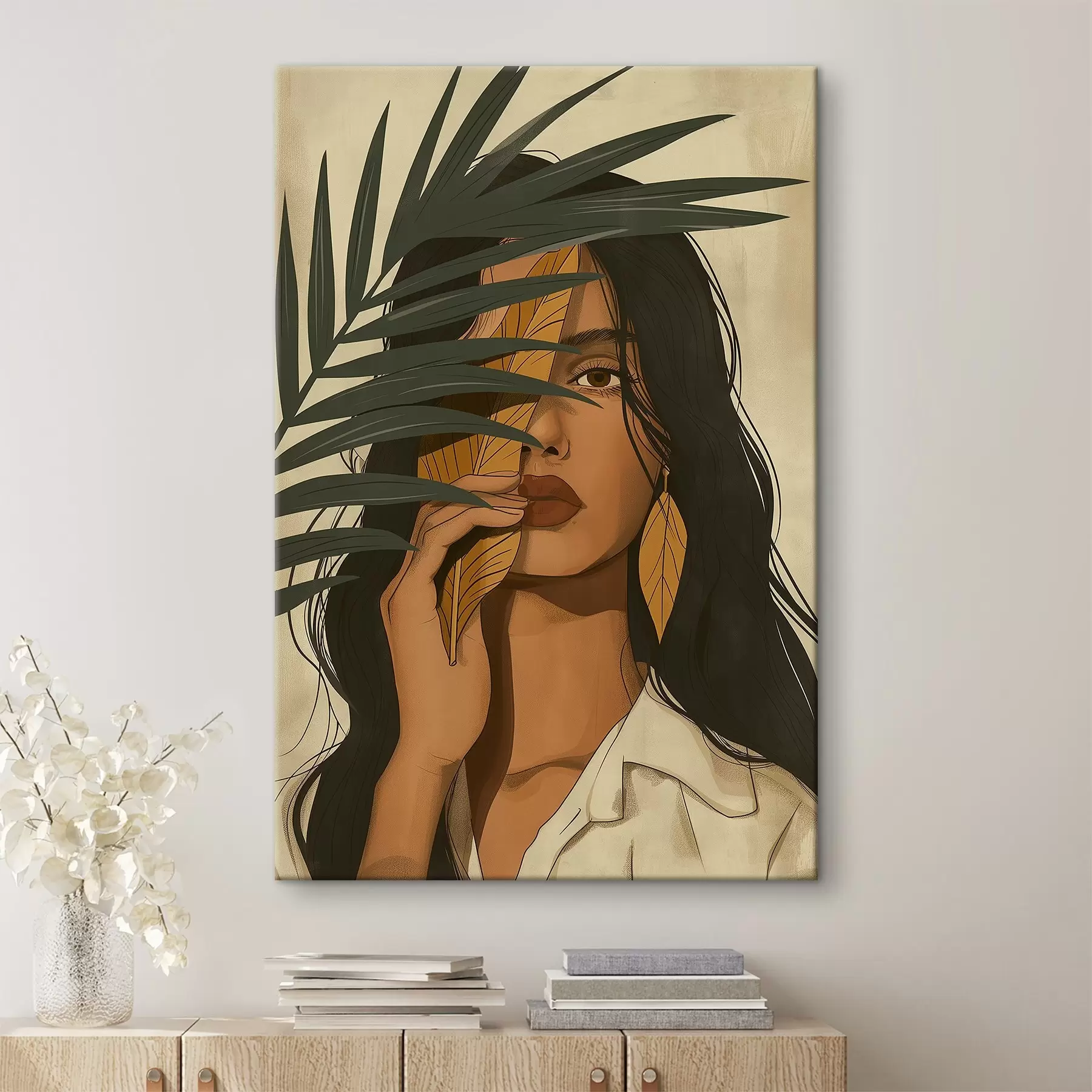 Fototapete Gesicht hinter Blättern versteckt s44960