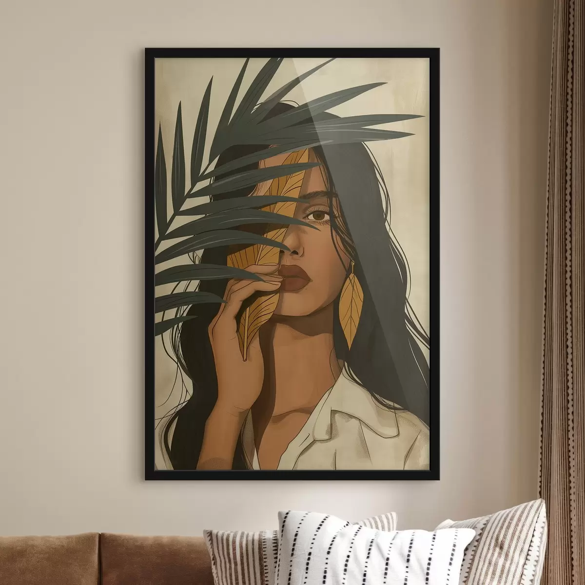 Poster Gesicht hinter Blättern versteckt f44960