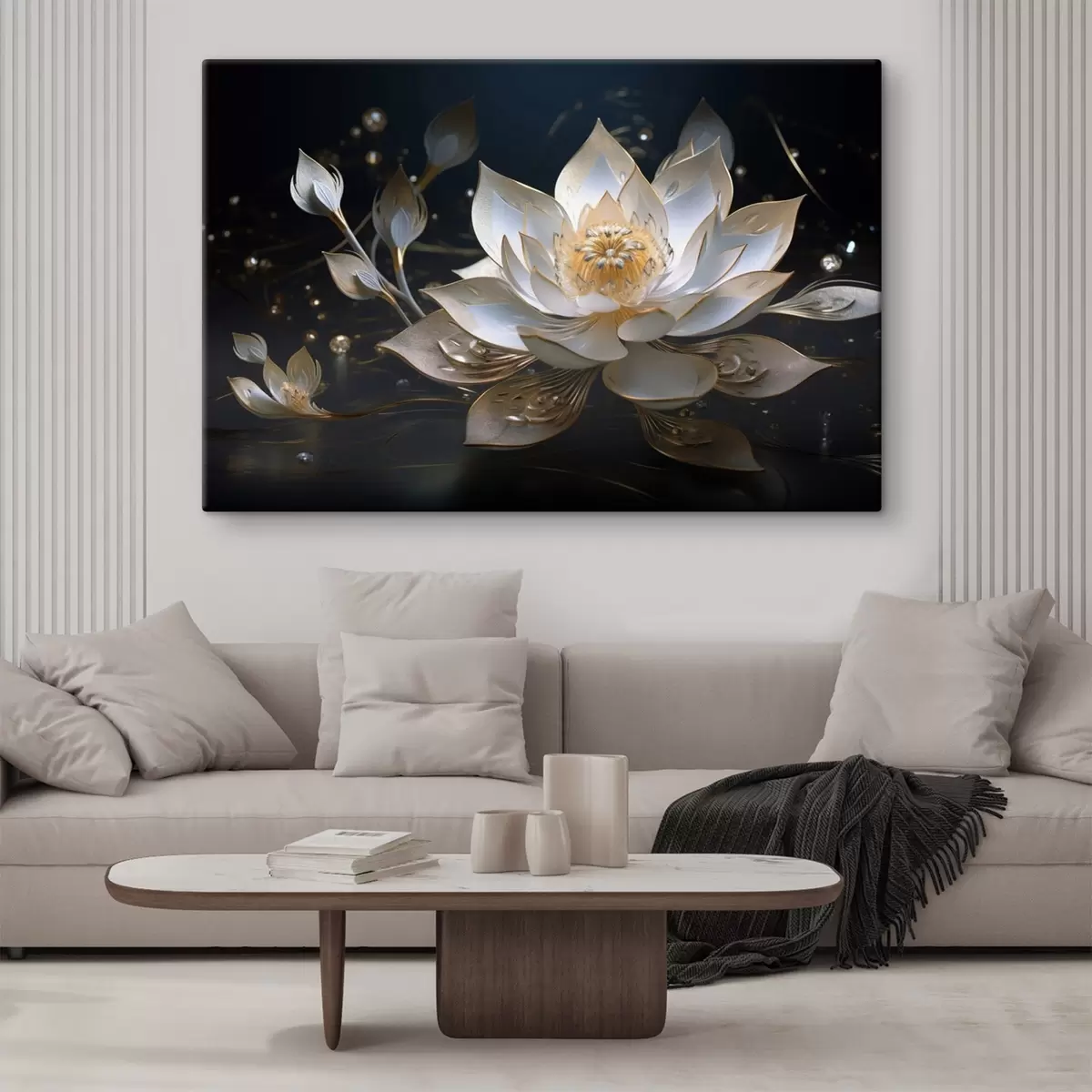 Wandbilder Lotus mit eleganten Mustern auf dunklem Hintergrund s44841