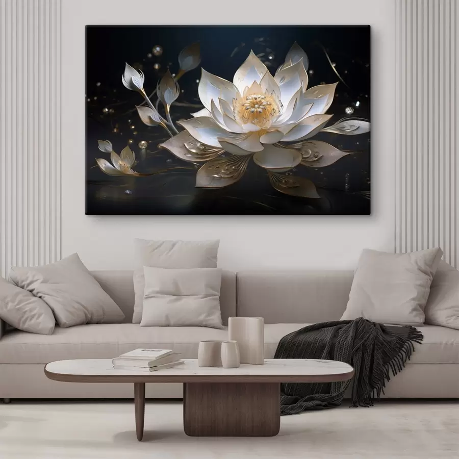 Wandbilder Lotus mit eleganten Mustern auf dunklem Hintergrund s44841
