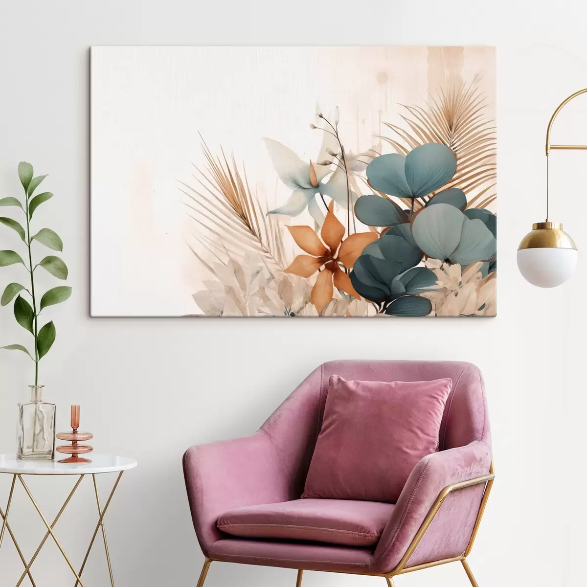 Wandbilder Dekorative Blätter und Blumen im Aquarellstil s44843