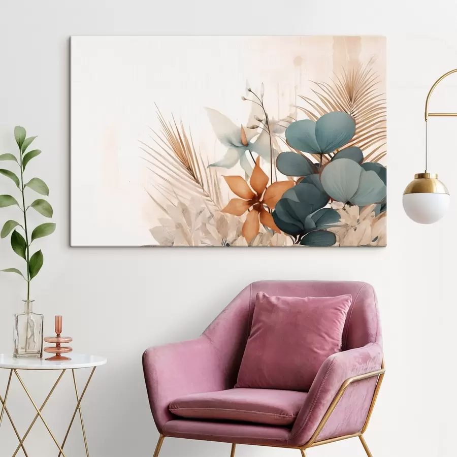 Wandbilder Dekorative Blätter und Blumen im Aquarellstil s44843