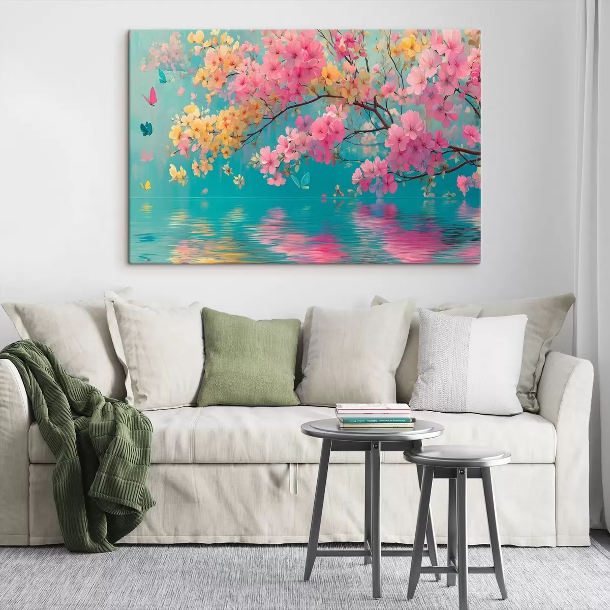 Wandbilder Blühender Zweig über Wasser im Aquarellstil s44844