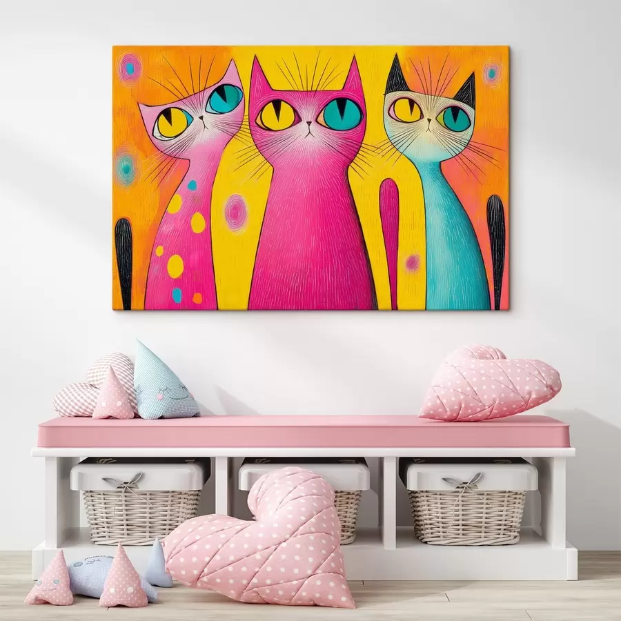 Wandbilder Verspielte Katzen mit großen Augen im Kunststil s44845