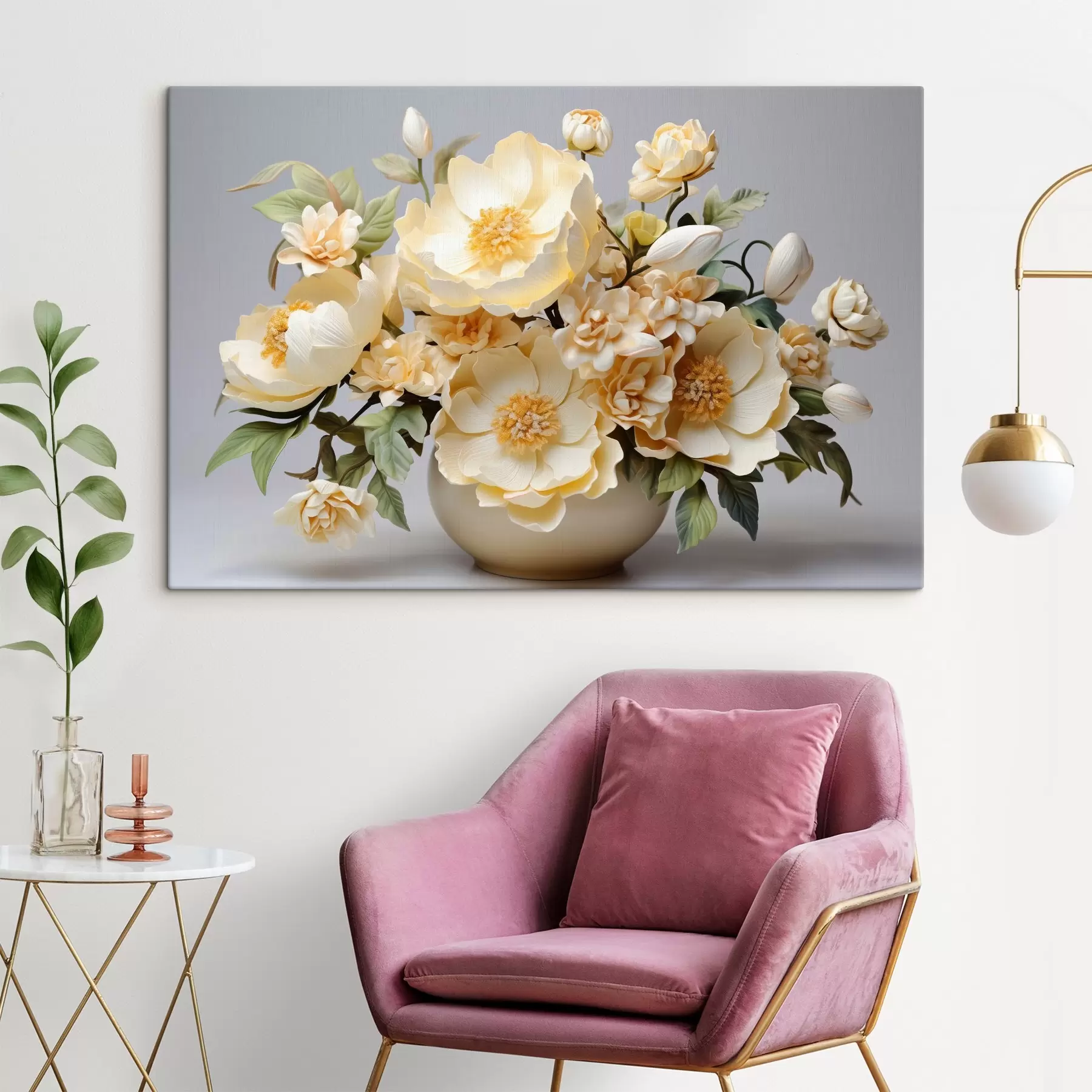 Wandbilder Üppiger Blumenstrauß in Pastelltönen s44846