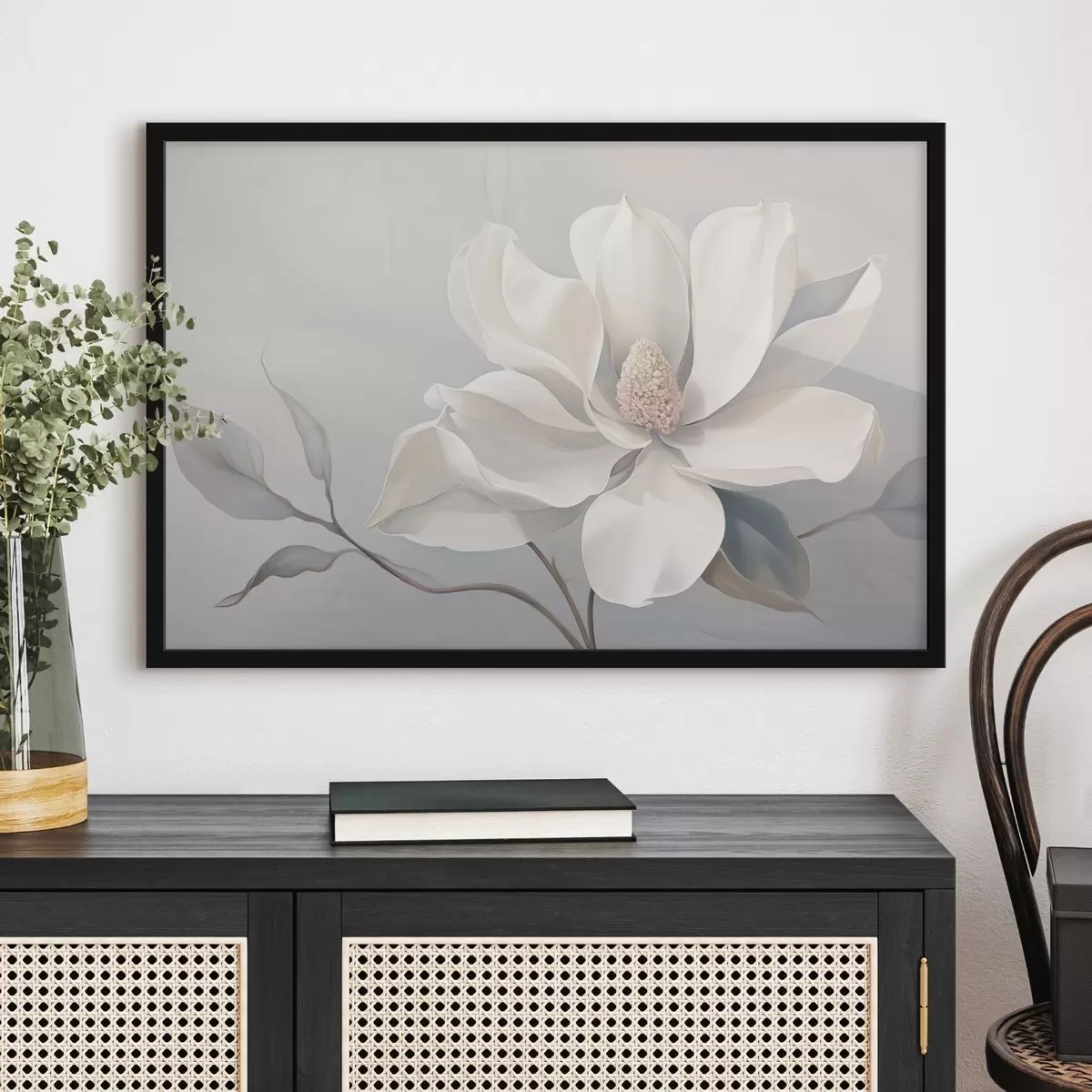 Poster Blühende weiße Blume in Pastelltönen f44839