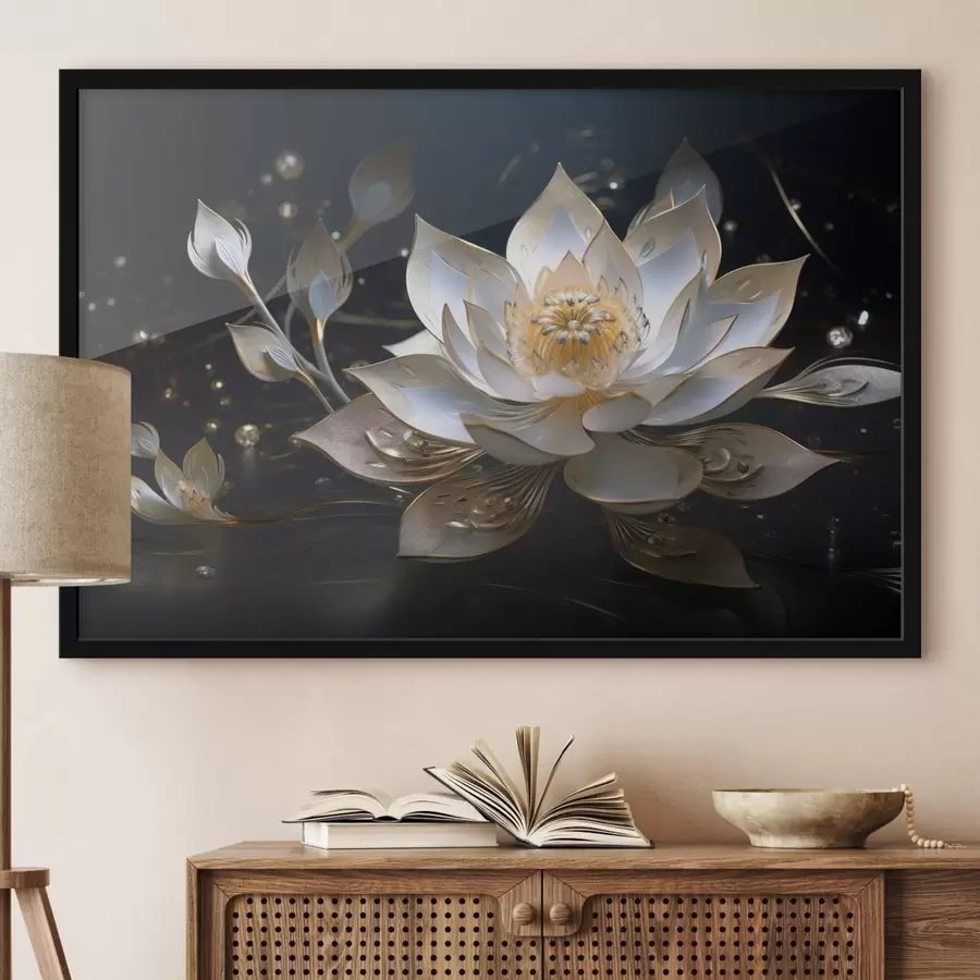 Fototapete Lotus mit eleganten Mustern auf dunklem Hintergrund f44841