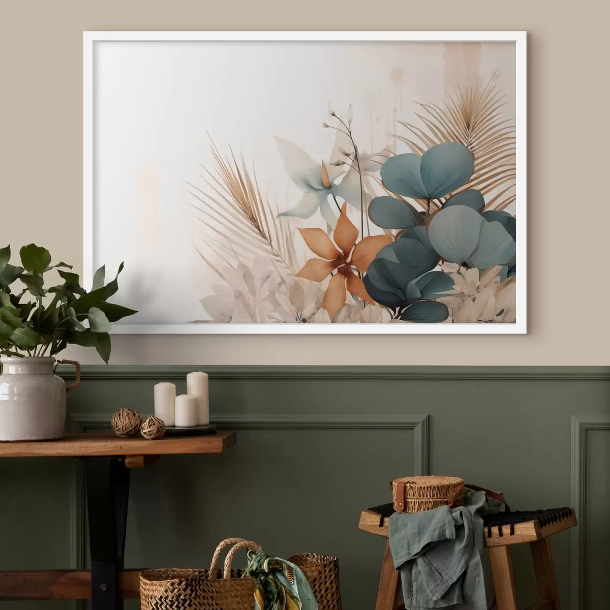 Poster Dekorative Blätter und Blumen im Aquarellstil f44843