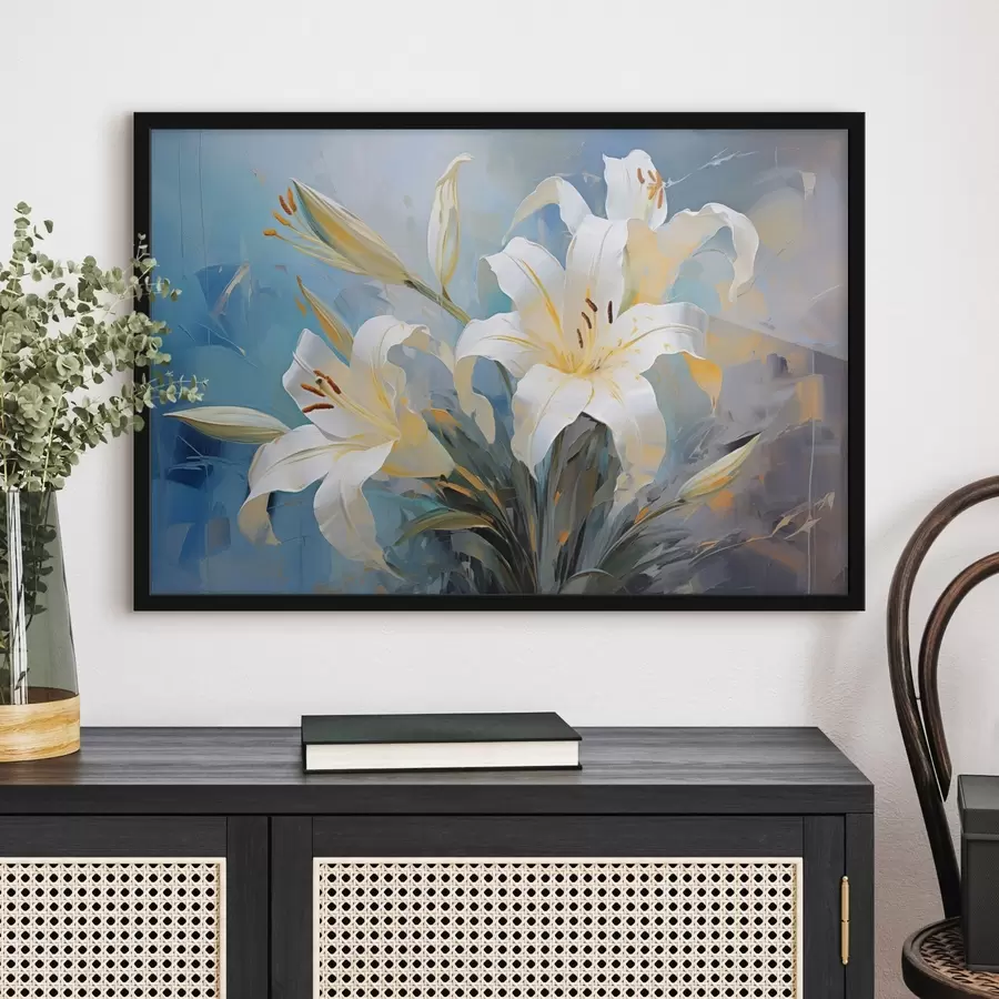 Fototapete Abstrakte Lilien auf einem bunten Hintergrund im Kunststil f44849