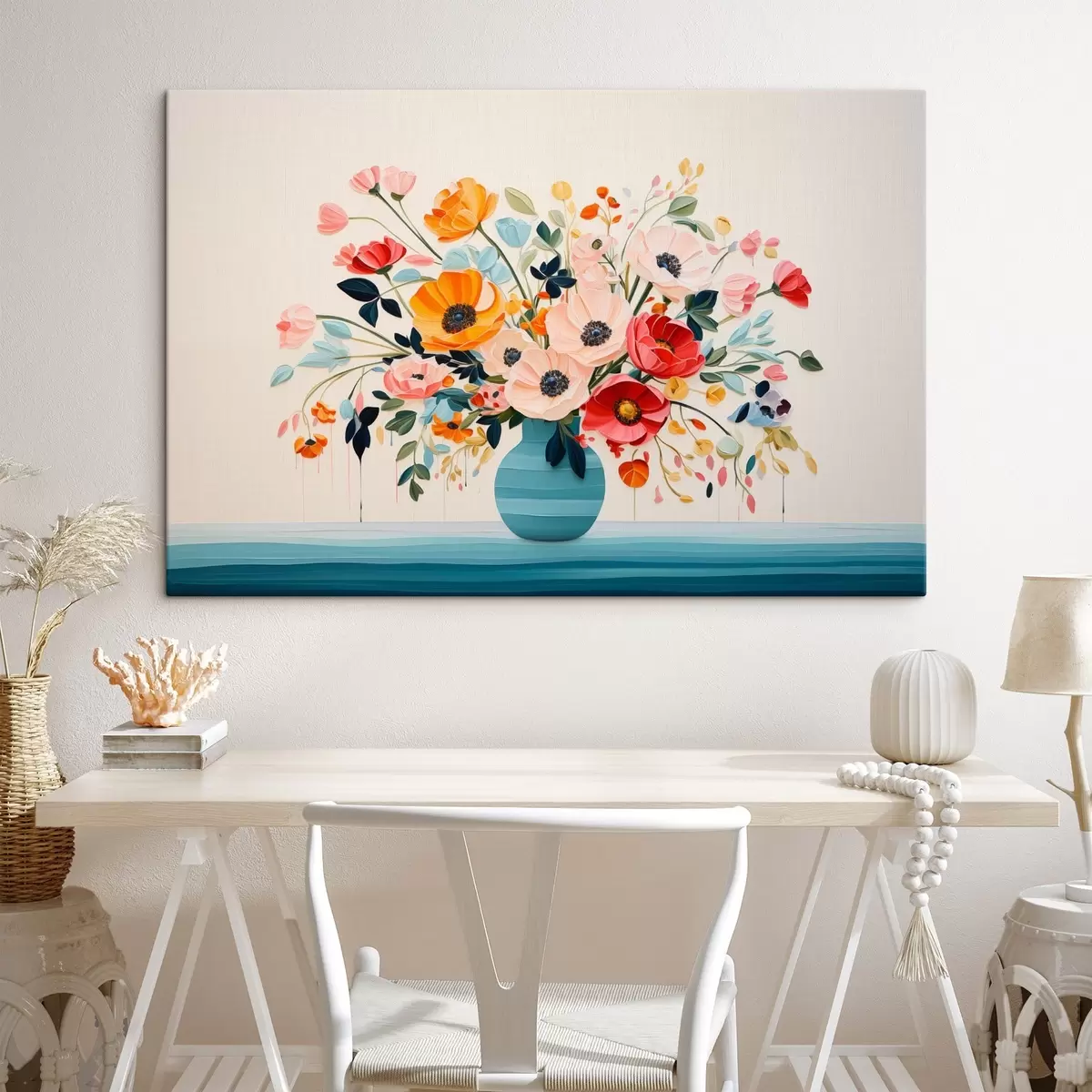 Wandbilder Bunter Blumenstrauß in einer blauen Vase im dekorativen Stil s44937