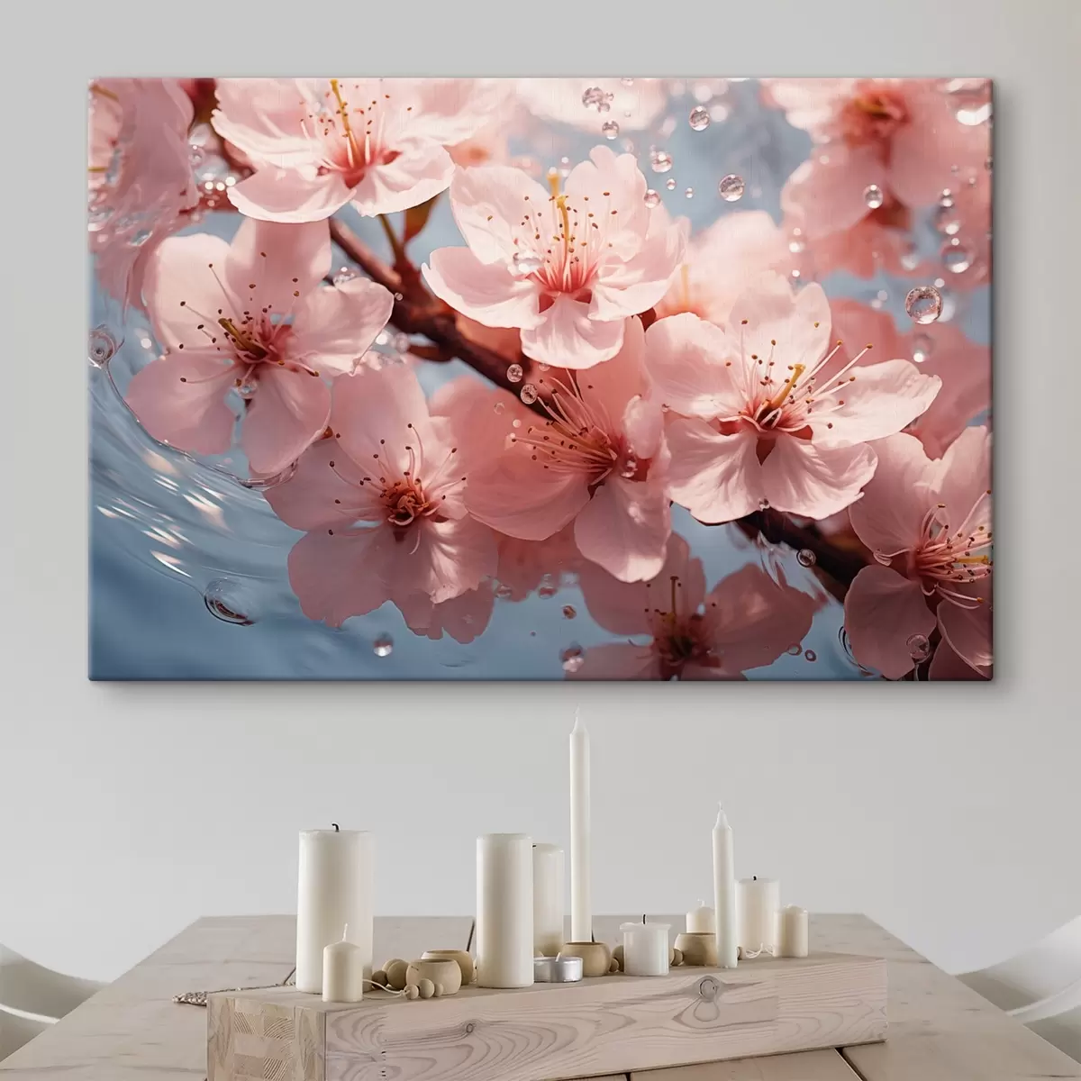 Wandbilder Rosa Blumen im Wasser mit Tropfen s44946