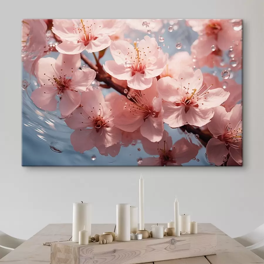 Wandbilder Rosa Blumen im Wasser mit Tropfen s44946