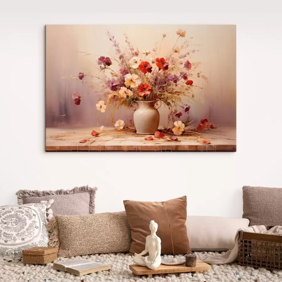 Wandbilder Blumenstrauß aus Wildblumen in einer Vase im Stil der Ölmalerei s44947