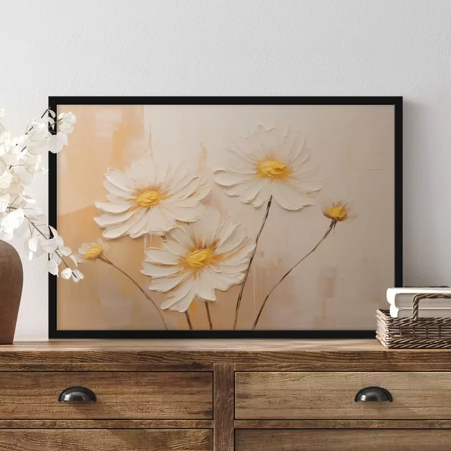 Fototapete Abstrakte Blumen auf einem orangefarbenen Hintergrund im Stil der Ölmalerei f44945